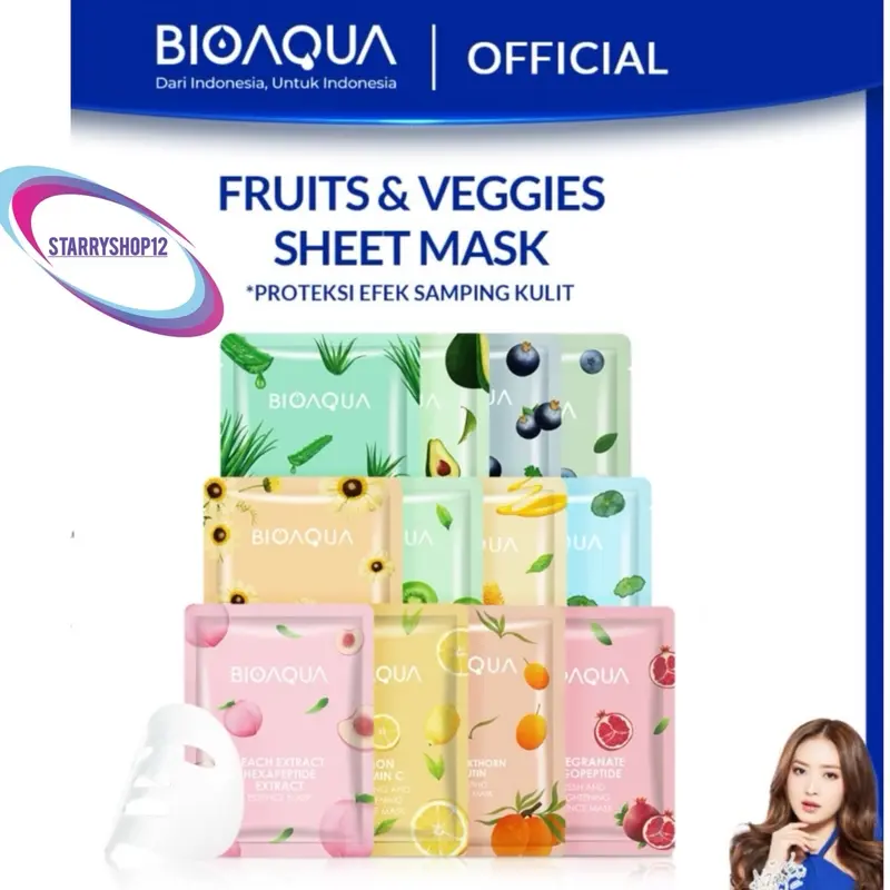 BIOAQUA SHEET MASK facial sheet mask masker wajah fruit veggies cereal biji essence SHEETMASK bio aqua BioAqua cosmetics buat sayuran sereal 25ml brightening moisturizing skin care anti aging fruits veggie 0