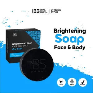 IBS Sabun Brightening Soap Pria (Hitam 1 pcs) Mencerahkan & Pelembab Wajah Kusam Berminyak Berjerawat Dengan Active Charcoal untuk Semua Jenis Kulit - Pencerah, Membersihkan
