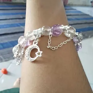 Gelang Bulu Kristal Bulan - Tema Galaxy & Forest Kristal Alami, Handmade Style Korea