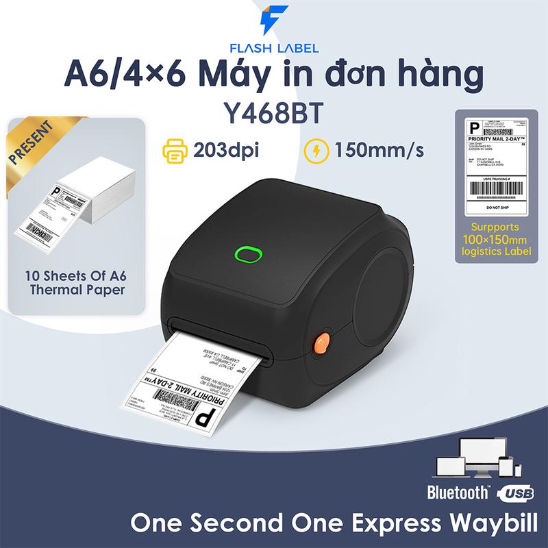 Máy In Nhiệt Flashlabel Y468BT Flashlabel có thể in đơn hàng khổ A6 A7 bằng máy tính và điện thoại phiếu giao hàng mã vạch vận chuyển minicode may máy bắn
