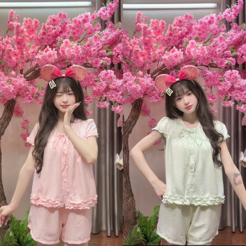 Kozoda Đồ Ngủ Đũi Vân Mây BN65 Họa Tiết Hoạt Hình Trơn Dễ Thương Size S & M Thoải Mái Đồ Bộ Nữ Mặc Ở Nhà Đi Chơi Chất Liệu Mềm Mại