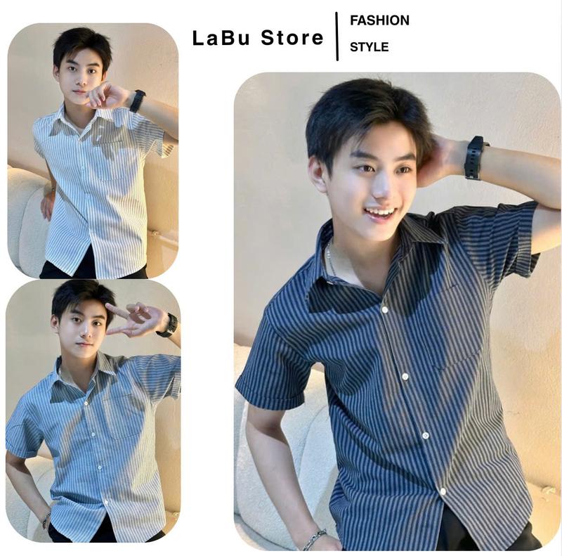 Áo Sơ Mi Nam Tay Ngắn Thời Trang Mát Mẻ Phong Cách Mùa Hè Năng Động Chất Liệu Vải Cotton Khô chỉ giặt tay hàn quốc áo sơ mi sọc trigger club sơ mi caro ngắn tay