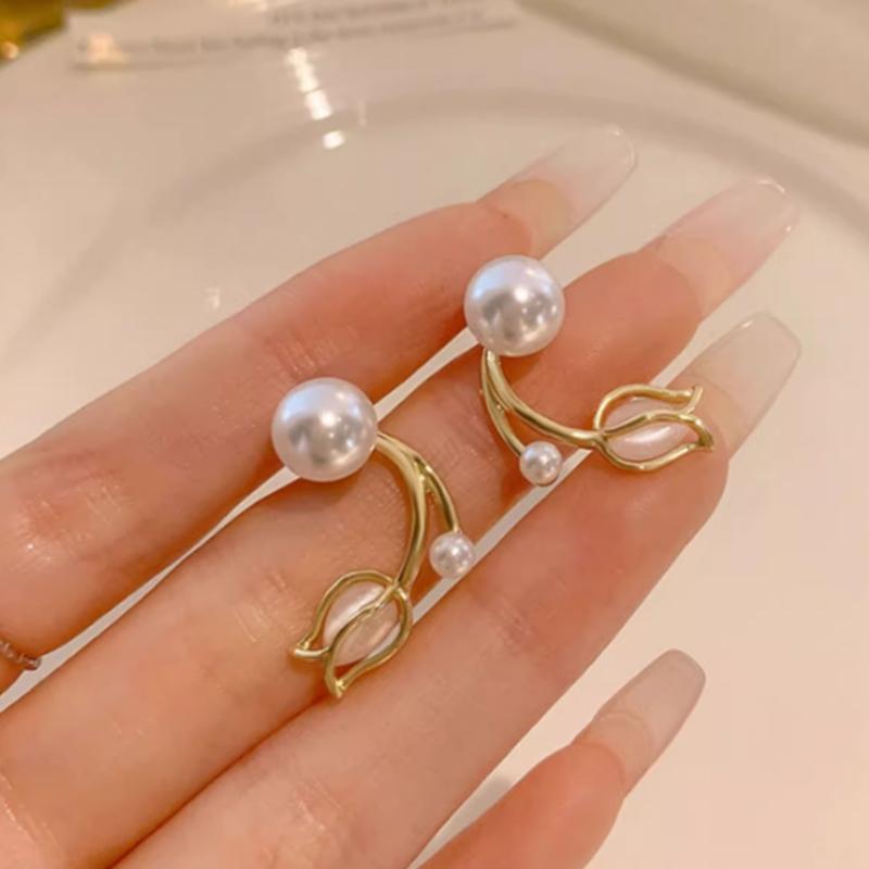COD ❤️ Anting-anting Mutiara Bunga Tulip Perasaan Tingkat Lanjut Anting-Anting Indah Temperamen Elegan-Bellamy's 7