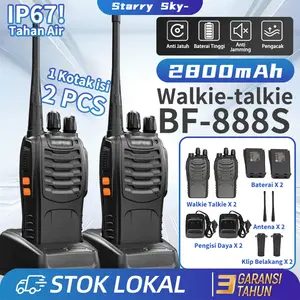Walkie Talkie HD BF-888S Jarak Jauh 5-10km(Max)HT Wlan UHF 2 Units Handy Talky Waterproof Portable With Charger Antena Led earphone