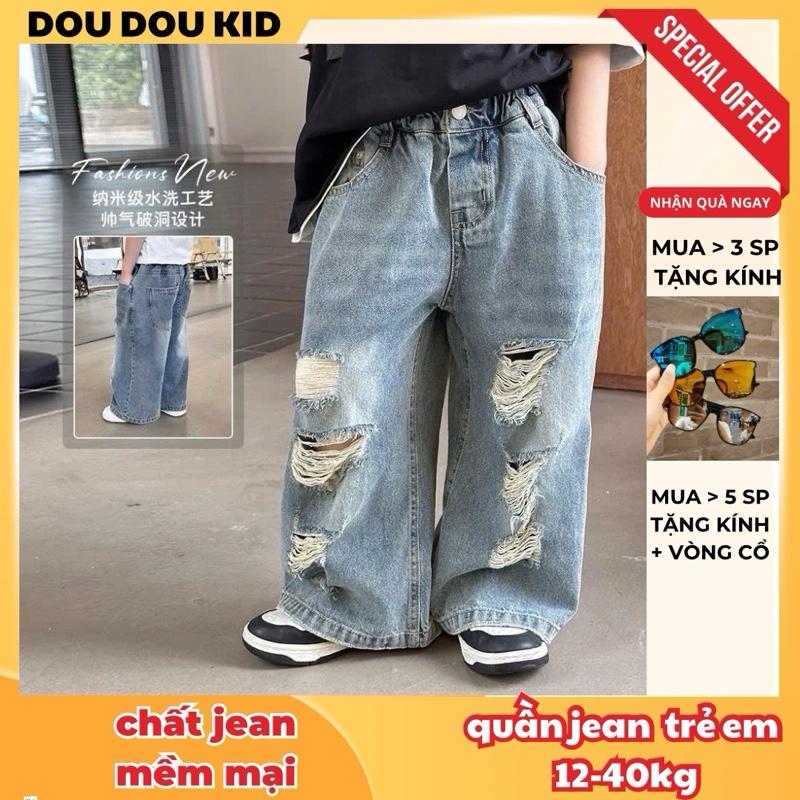[khách mua theo chiều dài quần,form rộng ] QJ13 Quần Jean Cho Bé 11-36kg,Rách To,Chất Jean Mềm Chính Phẩm By DOUDOU KID (Dành cho bé trộm vía cân nặng chiều cao thấp)