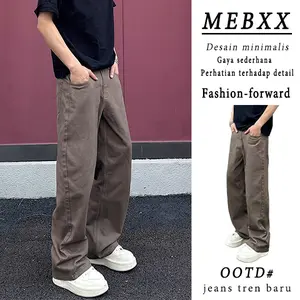 celana jeans lurus ramping panjang pria-Celana panjang longgar berkaki lebar yang sederhana, bergaya, dan serbaguna