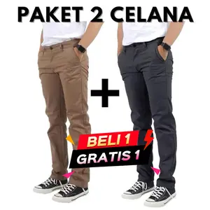 (BELI 1 GRATIS 1) Celana Chinos Panjang Pria Premium Slimfit Bahan Katun Stretch Hitam Cream Grey Size 27-38 Celana Formal Kantor Casual Distro Cowok Kerja