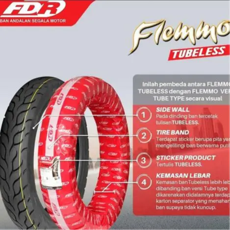 FDR  80 90 14 / 90 90 14 / 100 90 14 FLEMINO  atau  FLEMMO 80 90 14 / 90 90 14 Ban luar motor Matic Tubeless Varian 6