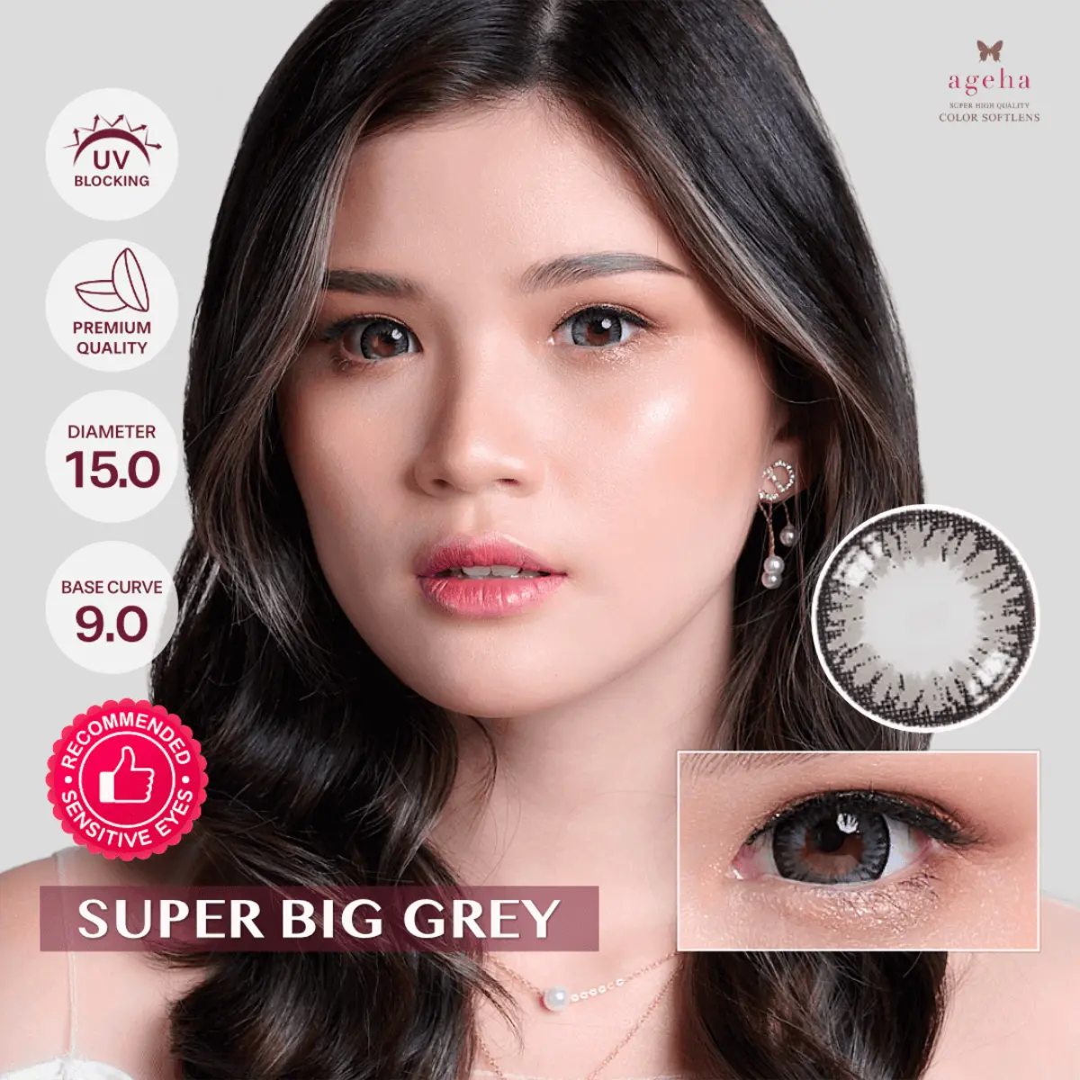 Softlens Ageha Super Big Grey / Softlens Jepang Abu Lens