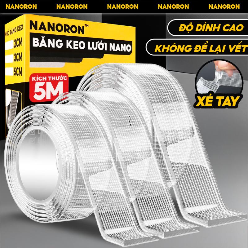  Băng keo 2 mặt siêu dính có lưới dễ tháo gỡ NANORON Băng keo nano siêu dính thế hệ mới lưới sợi dệt gia cố 