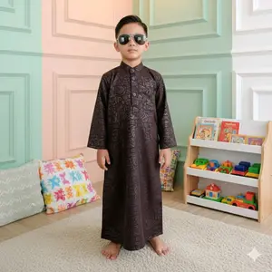 Baju muslim jubah gamis anak laki laki emboss usia 1-12 tahun katun koko panjang mahogany