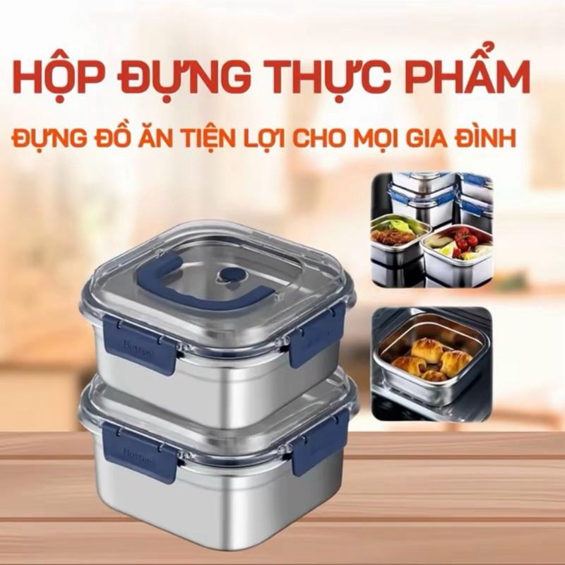 ￼Hộp Inox Đựng Thực Phẩm An Toàn Có Nắp Đậy Chống Tràn, Hộp Đựng Inox Giữ Tươi Thức Ăn 1800ml