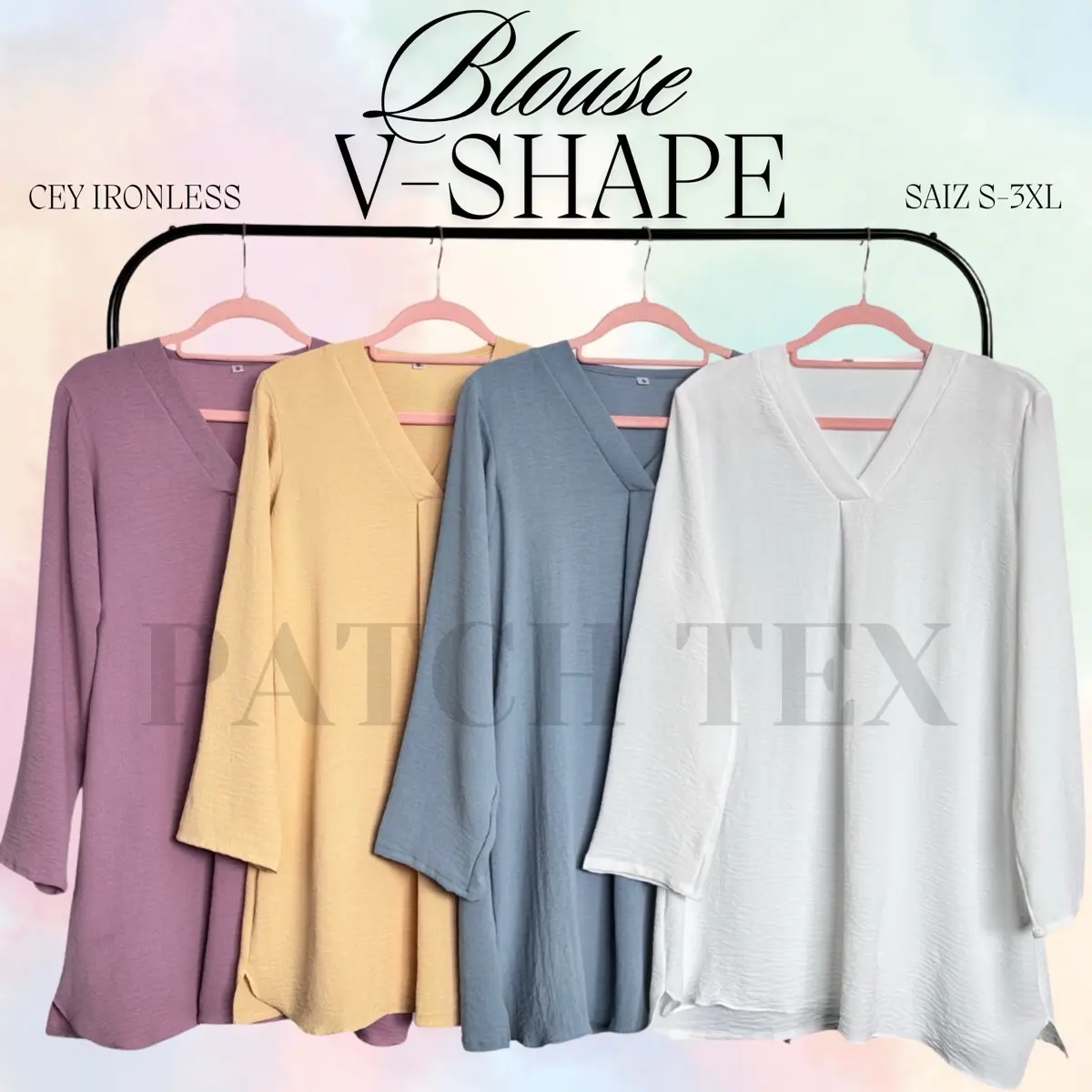 Baju MUSLIMAH BLOUSE V-SHAPE PREMIUM CEY PLUS SIZE S l M l L l XL l 2XL | 3XL HOT ITEM PART 2 ironless viral
