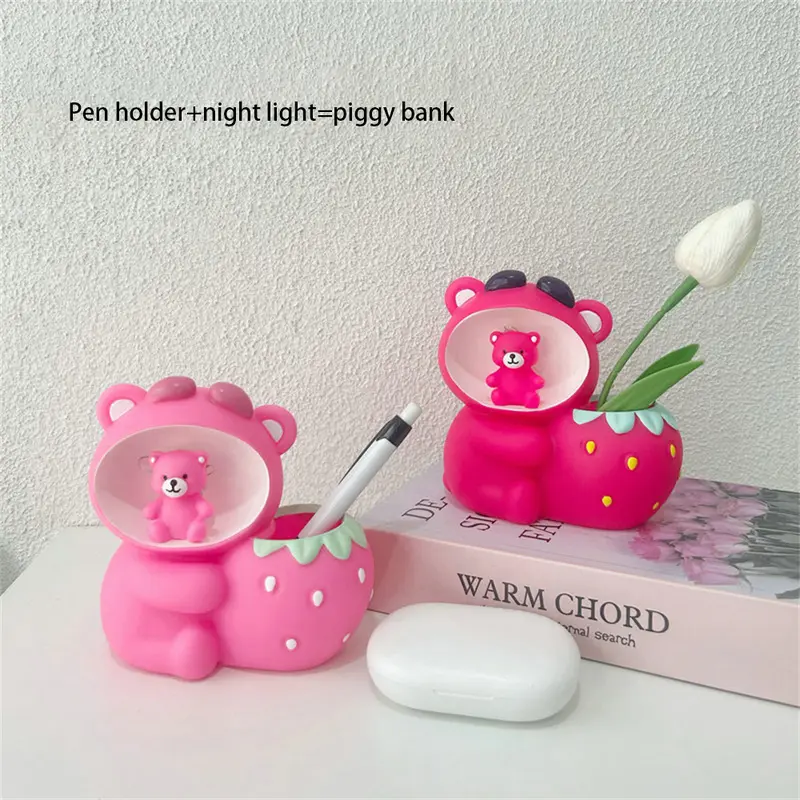 Đèn Ngủ Gấu Dâu Tây, Hộp Đựng Bút Hoạt Hình Dễ Thương, Quà Tặng Giá Trị Màu Sắc Cao, Thích Hợp Cho Bé Gái, Ngân Hàng Tiền Lẻ, Lý Tưởng Cho Sinh Viên, Lý Tưởng Làm Quà Tặng Sinh Nhật 0