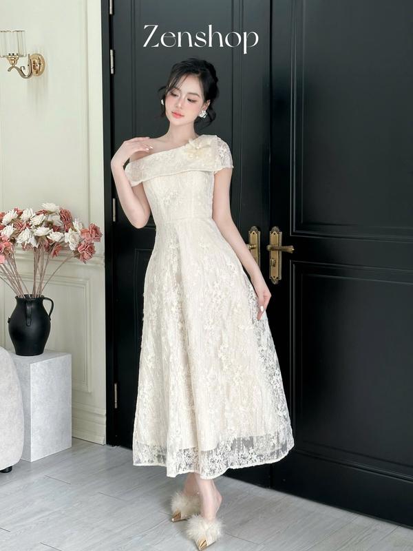 Tặng Kèm Hoa Đầm Dự Tiệc Tơ Dáng Dài Xoè Trễ Vai – Niva Dress