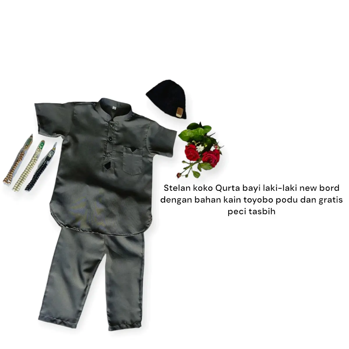 Setelan Baju Koko Bayi Laki-laki Usia 0-4 Tahun dengan Peci dan Tasbih Gratis - Atasan,  Celana, muslim Anak  Kancing  Kain Toyobo Nyaman Lembut  Hitam Putih kemeja Mesin Dicuci M baju takwa anak laki laki 2024 brookhaven outfit