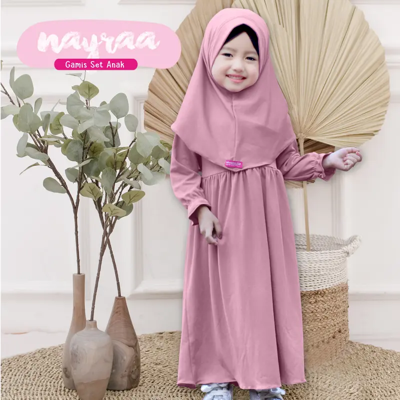 Set Gamis Anak Cutemoslem Nayraa M dengan Jilbab - Berbahan Airis High Quality 0