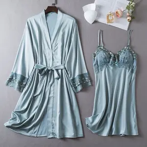 NOVI - One Set Kimono Lingerie - Gaun Tidur Wanita - Baju Dinas Istri Satu Set - Dress Tidur Kekinian Satin Dewasa