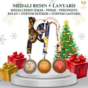 Medali Resin Custom Sticker Tali Lanyard Desain Bebas Request Wisuda Lomba Kejuaraan Penghargaan