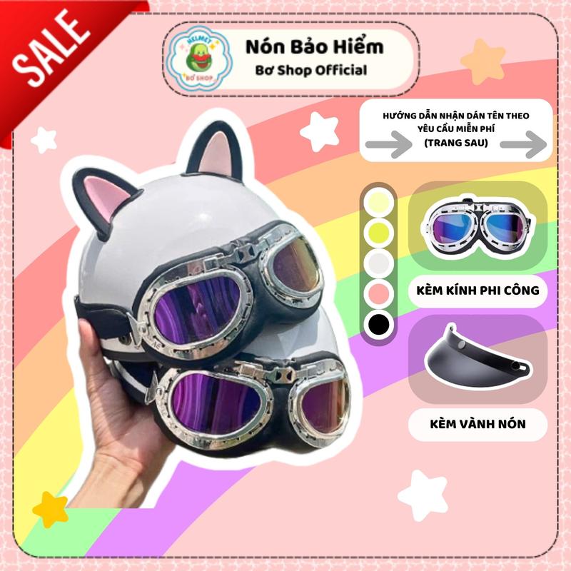   GHI CHÚ TÊN  Nón Bảo Hiểm Kính Phi Công Kèm Phụ Kiện Cặp Tai Mèo 2 Màu Dễ Thương Mũ Bảo Hiểm Phi Hành Gia Dành Cho Người Lớn mubaohiem 