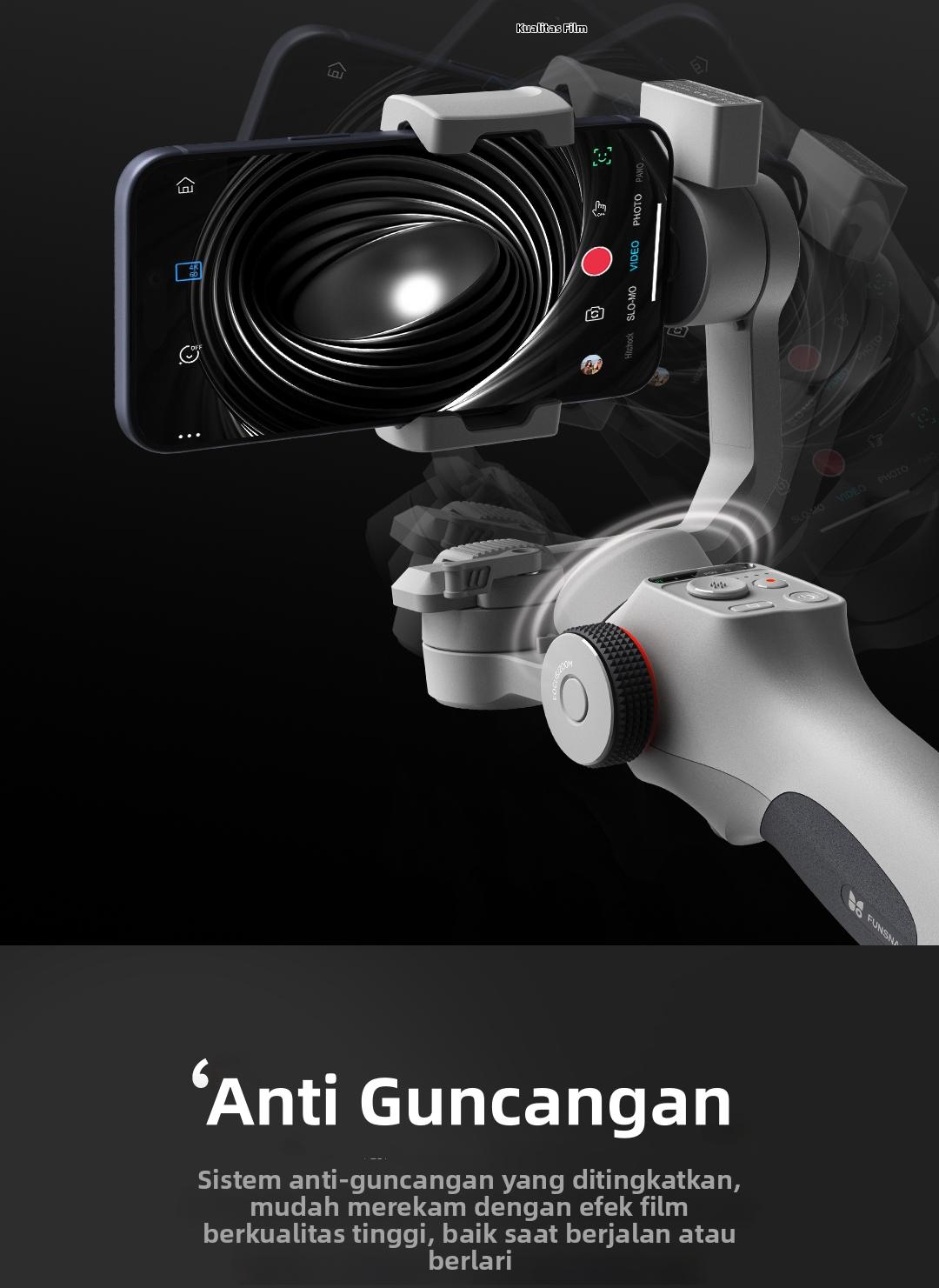 FUNSNAP Capture5 Gimbal Stabilizer HP 3 sumbu, AI Tracking Otomatis untuk Vlog & Live Streaming