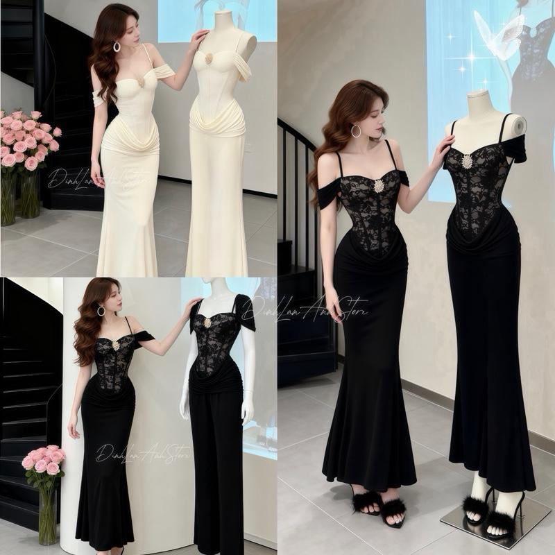 HÀNG CÓ SẴN Váy Ren Dự tiệc Dáng Dài Ngực Dáng Corset hack eo nhún đuôi cá rũ sang trọng quyến rũ - DinhLanAnhStore