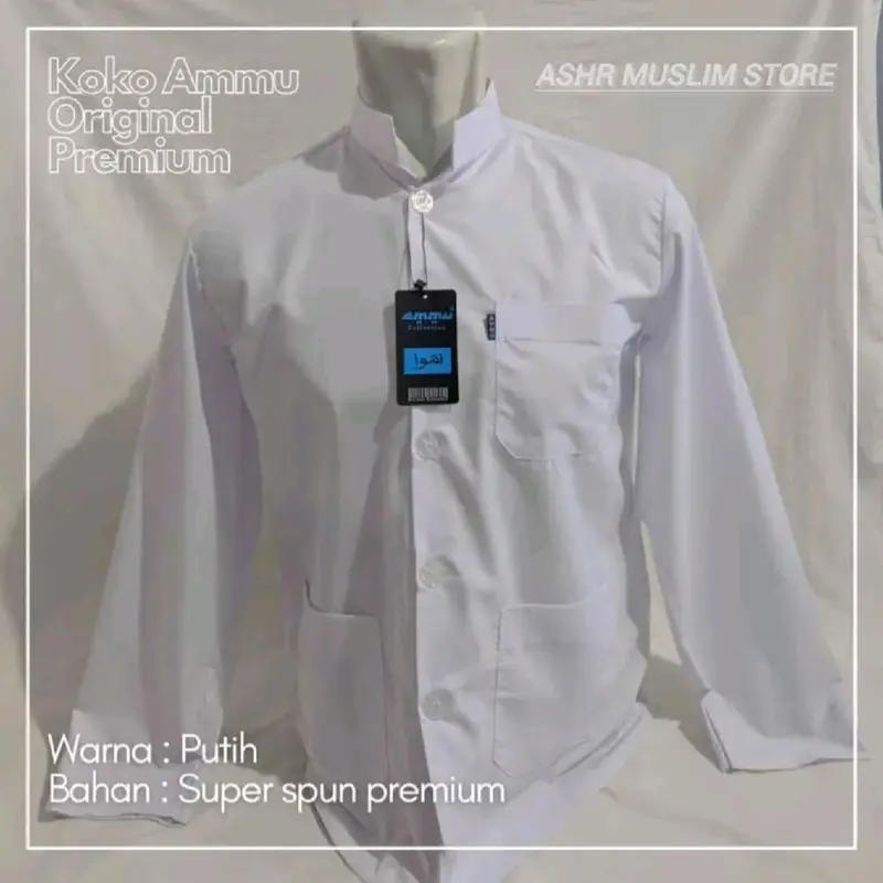 BAJU KOKO AMMU BUSANA MUSLIM PRIA DEWASA PUTIH ORIGINAL 1