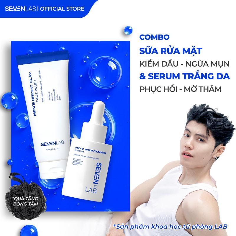 Combo serum dưỡng trắng da và sữa rửa mặt ngừa mụn nam giới SEVENLAB hỗ trợ kiểm soát dầu, ngừa mụn, mờ thâm, sáng da