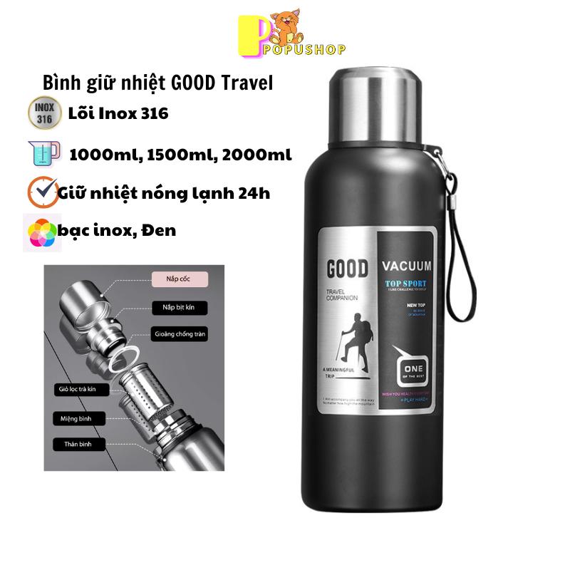 Bình giữ nhiệt inox 316 GOOD Travel 1000ml 1500ml 2000ml giữ nhiệt 24h, bình giữ nhiệt có nắp cốc và giỏ lọc trà kín Vietnam Durable