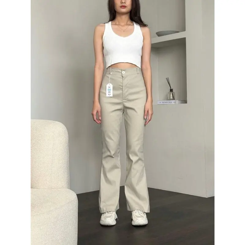 Flare Pants - Celana Kulot Cutbray  Wanita Chinos Stretch Melar - Celana Kantor Formal Casuall 2