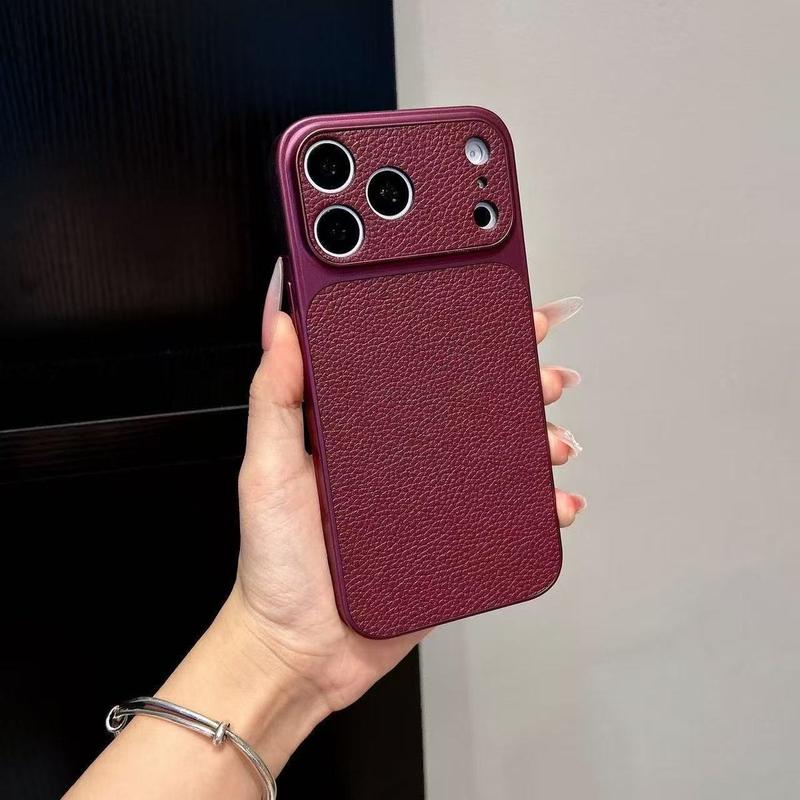 Khung camera lớn vân da cao cấp ốp lưng cho iPhone 18 Pro Max/17/16/15/14/13/12/11 màu trơn nhám mờ tối giản chống bám vân tay chống sốc vỏ bảo vệ điện thoại