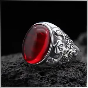 LR-1323 Cincin Pria Perak Thailand Tatu Naga Maya Cincin Merah Amber Pria Senior Hadiah Pria Anti Keringat, Anti Karat & Tidak Mudah Pudar