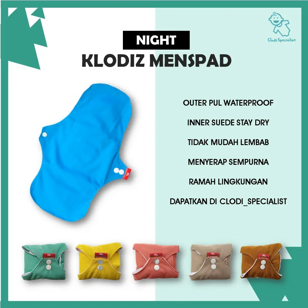 ORIGINAL Klodiz Menspad Night/ Pembalut Wanita Cuci Ulang Malam