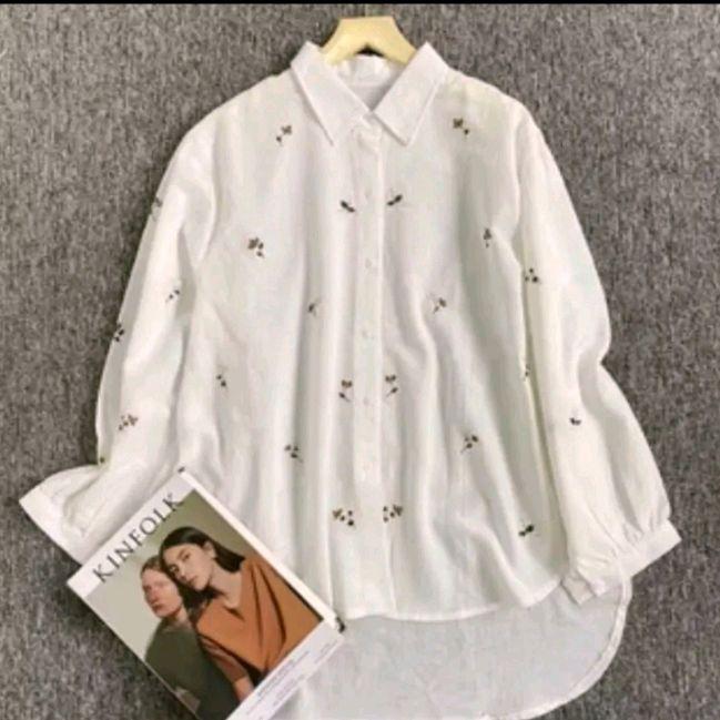 Valynia Top Blouse Bordir | Kameja Atasan Wanita | Kameja Bouse Kekinian Remaja Casual Outfit Bahan Linen Rami 4