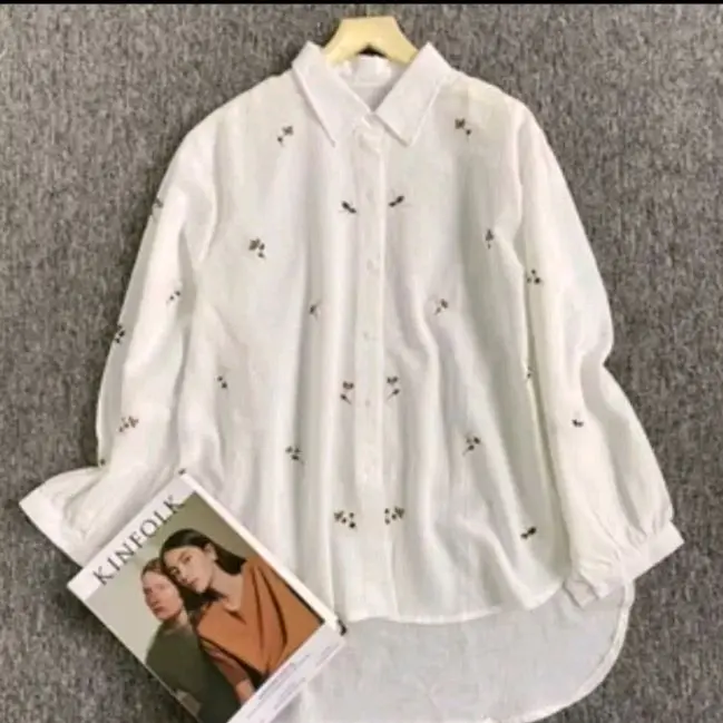 Valynia Top Blouse Bordir | Kameja Atasan Wanita | Kameja Bouse Kekinian Remaja Casual Outfit Bahan Linen Rami 4