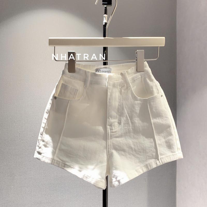 CO DÃN PHOM ÔM - Quần short jean nữ phom ôm cạp cao viền thân có túi chất Denim Pants Women AH-313