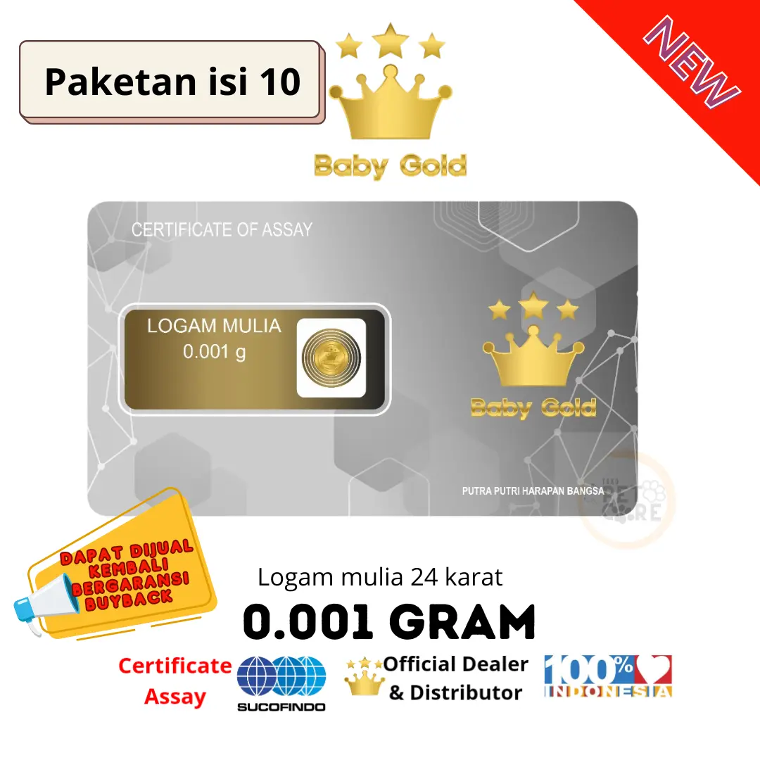 Paket Isi 10Pcs Logam Mulia Baby Gold 0.001Gram Emas