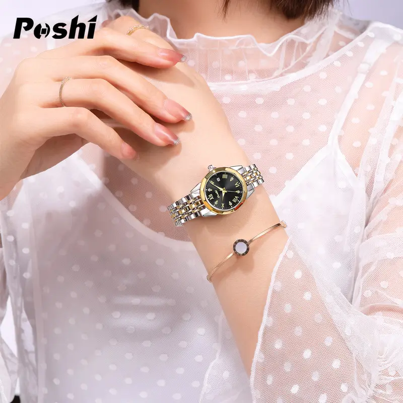 Đồng Hồ Thạch Anh Vàng, Chính Hãng, Dành Cho Nữ, Kim Cương Giả Mới, Không Thấm Nước, Dây Đeo Bằng Thép Không Gỉ, Đồng Hồ Nữ Sang Trọng 1