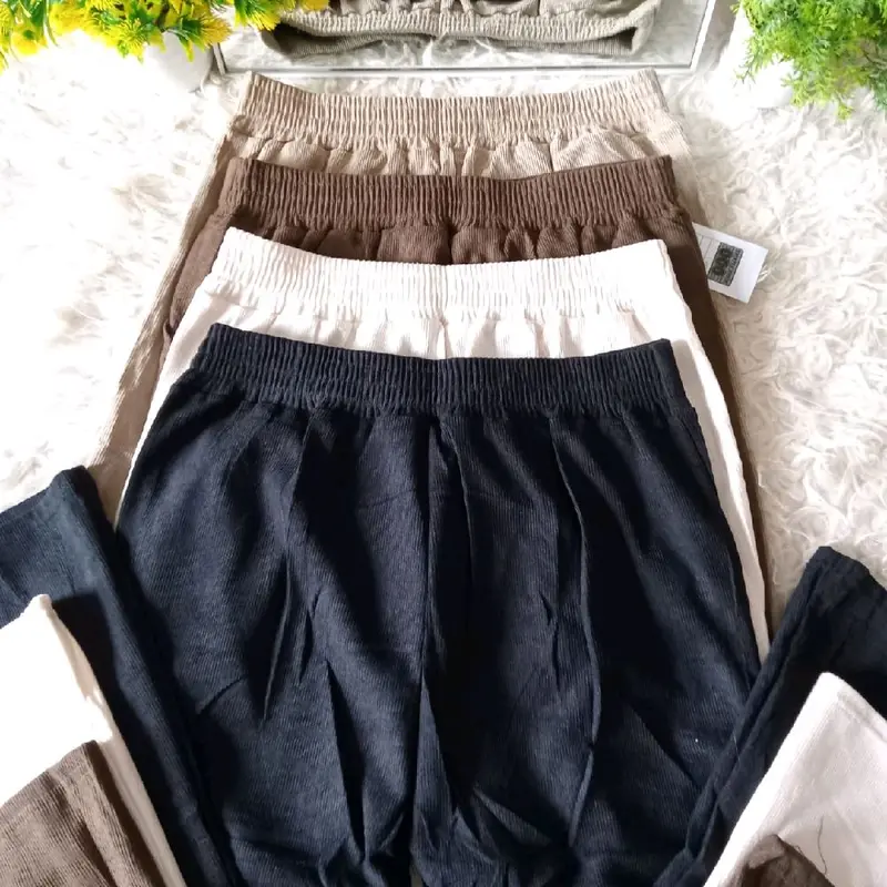 Celana cutbray corduroy Celana pinggang karet Celana wanita dewasa Celana cutbray kekinian bawahan panjang 5