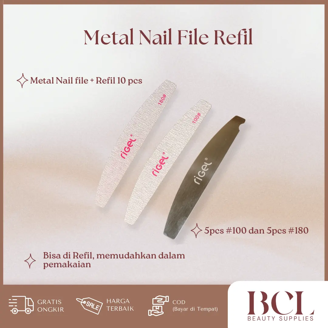 RIGEL Set Metal Nail File Stainless 100/180 / Kikir Kuku Tangan Manicure / Refill 10pcs / Alat Manicure Kuku