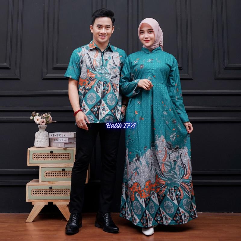 Baju Batik Couple Modern - Sarimbit Batik Kekinian -  Pasangan Gamis dan Kemeja Lengan Pendek 6