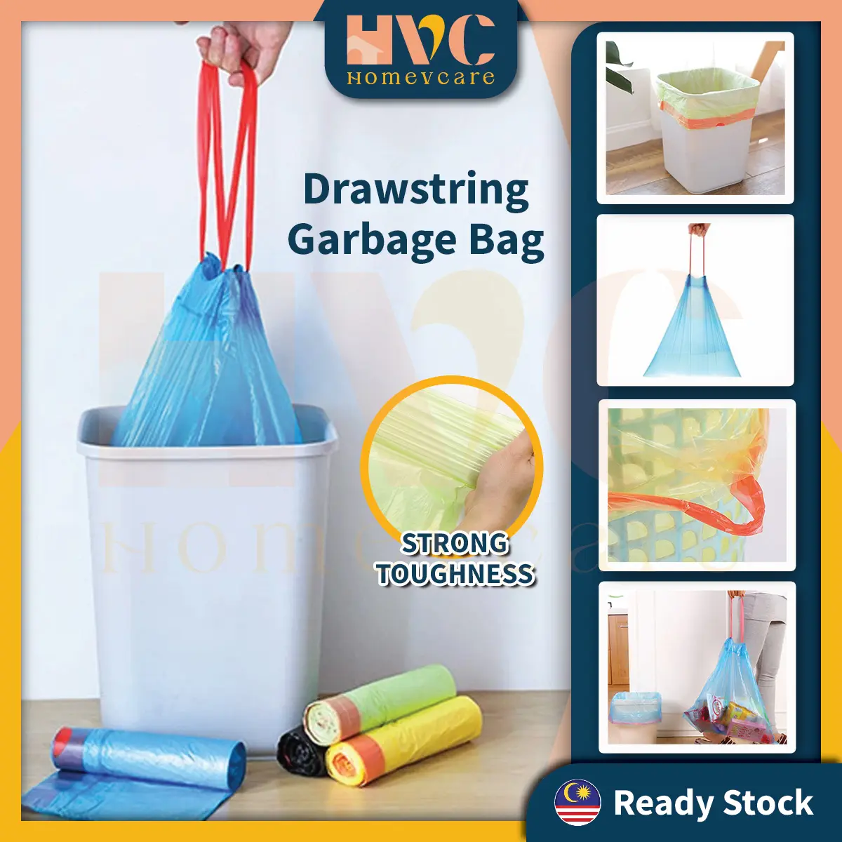 HOMEVCARE Rubish Bag with Garbage Bag Disposable Garbage bag Plastik Beg Sampah Tali 45x50cm Random Colour