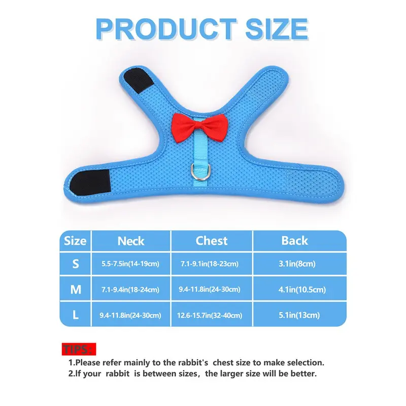Bow Design Rabbit Harness With Leash, Adjustable Breathable Rabbit Harness, Pet Supplies For Indoor and Outdoor Walking, Small Animal Supplies 3