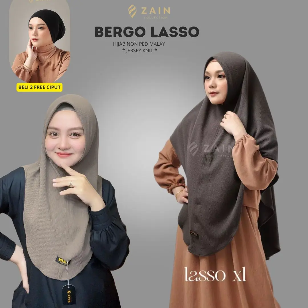Lasso Size  M - L - XL kerudung bergo oval Hijab Malay / Hijab Instan Bergo Ori ZAIN Collection Cantik Nyaman