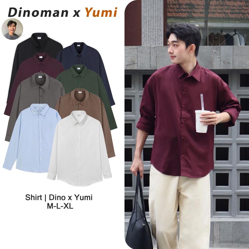 Deal Độc Quyền Thành Đơn Giản Áo Sơ Mi Tay Dài Dinoman Chất Liệu Cotton Thấm Hút Tốt Form Oversize Nam Nữ Unisex - SM011T