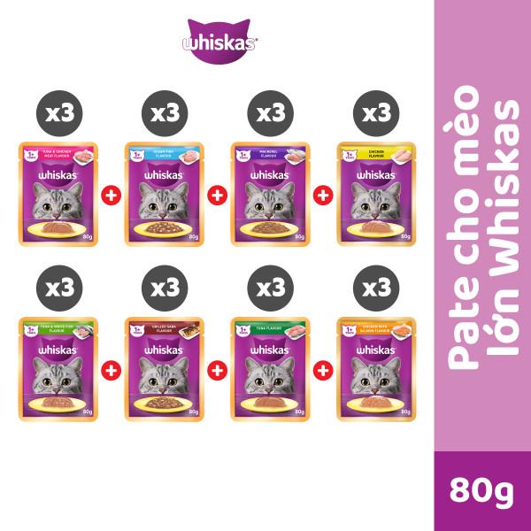 WHISKAS Bộ thức ăn cho mèo lớn mix vị - 24 túi
