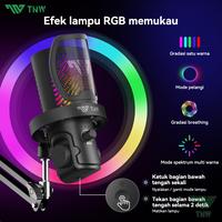 Gambar TNW K22 Condenser Microphone Noise Cancelling Microphone RGB Lighting With Pop Filter + Boom Arm Untuk Streaming PC Mic Gaming Konten Kreator - K22 Hitam dari TNW Tech Kota Tangerang 5 Tokopedia