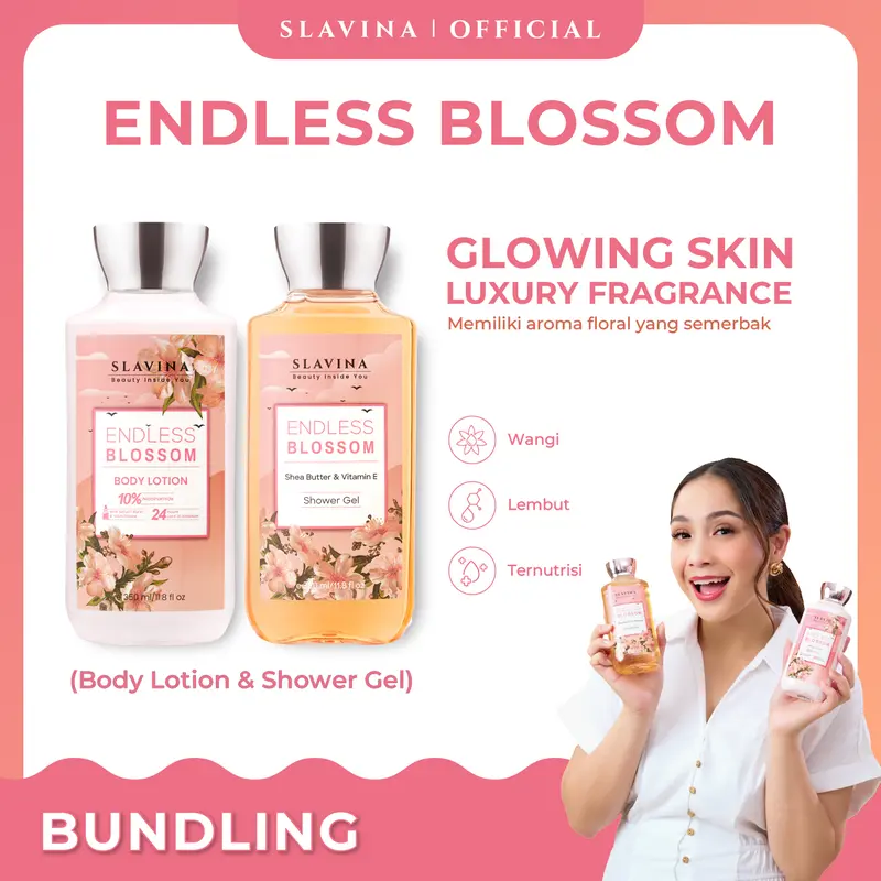 SLAVINA Endless Blossom Paket Body Lotion & Shower Gel - Sabun Mandi Cair Nagita Slavina Wangi Tahan Lama Melembabkan Memutihkan Kulit 0