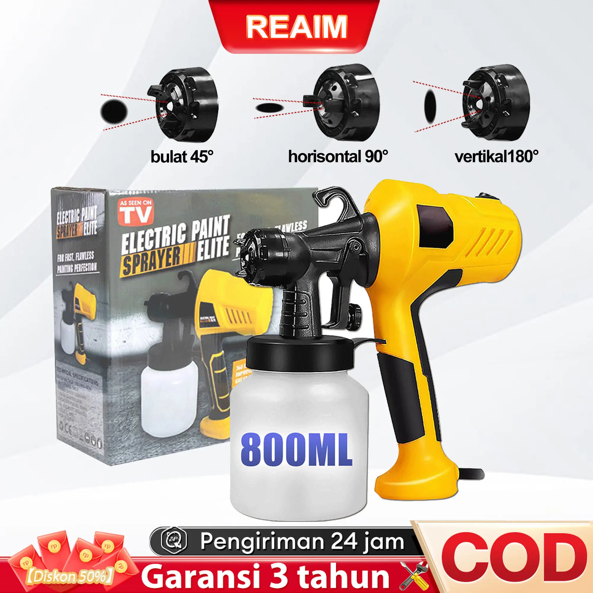 REAIM 【Diskon eksklusif 80%】 Peningkatan Baru 800ML Semprotan Cat Elektrik 400Watt Semprotan Merata Botol Semprot Atomisasi Tinggi Dekorasi Rumah Industri Portabel, Cat Lateks untuk Mencegah Arus Balik