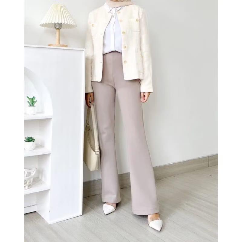 Celana Kulot Cutbray Highwaist Panjang Wanita - Highwaist Flare Scuba Pants - Bawahan, Casual Basic Formal 4